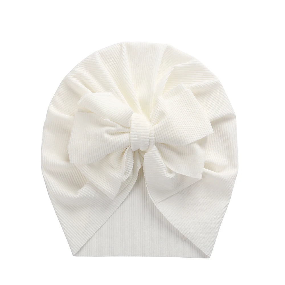 Solid Ribbed Bunny Knot Turban Hats for Baby Boys Girls Beanies Striped Thin Elastic Caps Bonnet Newborn Toddler 0-4T Headwraps