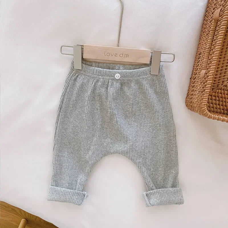 Casual Baby Trousers Bottoming Pant Ribbed Elastic Striped Pants Solid Color Infant Clothing for Kids Toddler Boys Girl Clothes
