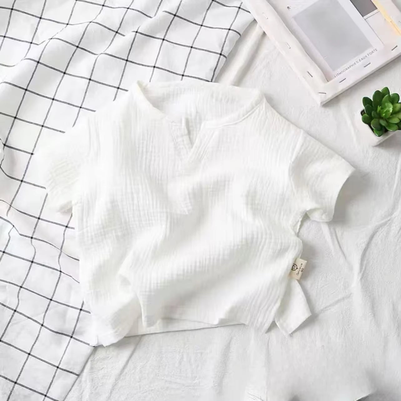 Children'S Clothing T-Shirt Kids Clothes Boys Girls Summer Solid Tops Short Sleeve Clothes 100% Cotton Muslin Baby Clothing