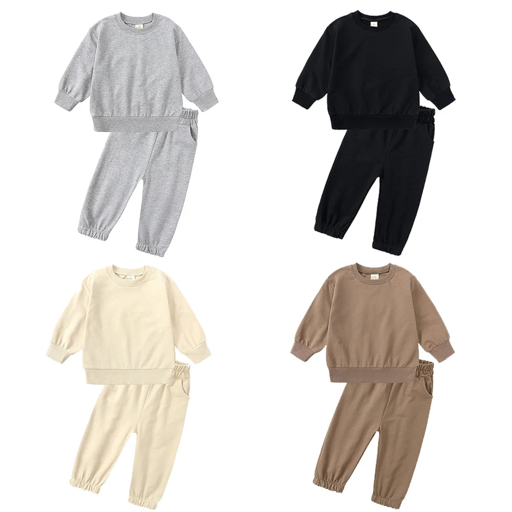 2025 Kids Thin Tracksuit Clothes Solid Spring Autumn Sweatshirt Long Sleeve+Pants Boy Girl Suit Toddler Children Sports Outfits