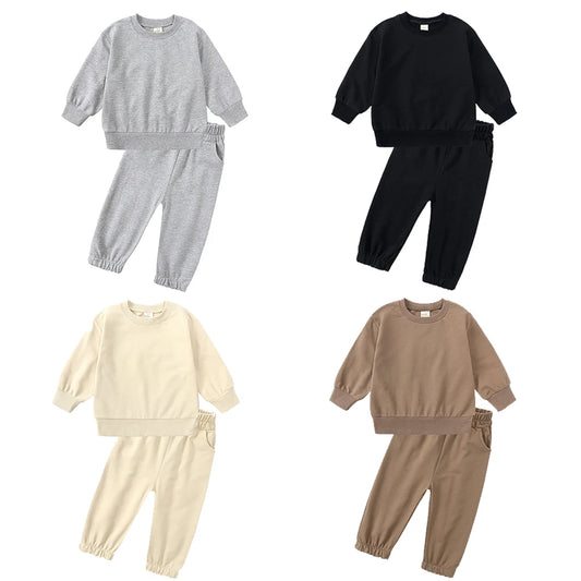 2025 Kids Thin Tracksuit Clothes Solid Spring Autumn Sweatshirt Long Sleeve+Pants Boy Girl Suit Toddler Children Sports Outfits