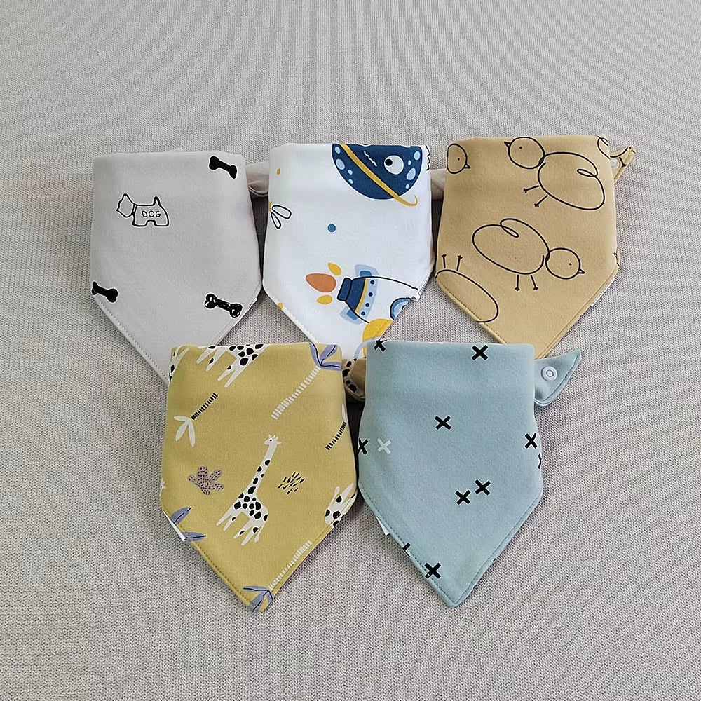 5Pcs/Lot Baby Bibs Triangle Double Cotton Bibs Cartoon Print Saliva Towel Baby Boys Girls Feeding Apron Cotton Bandana Bibs