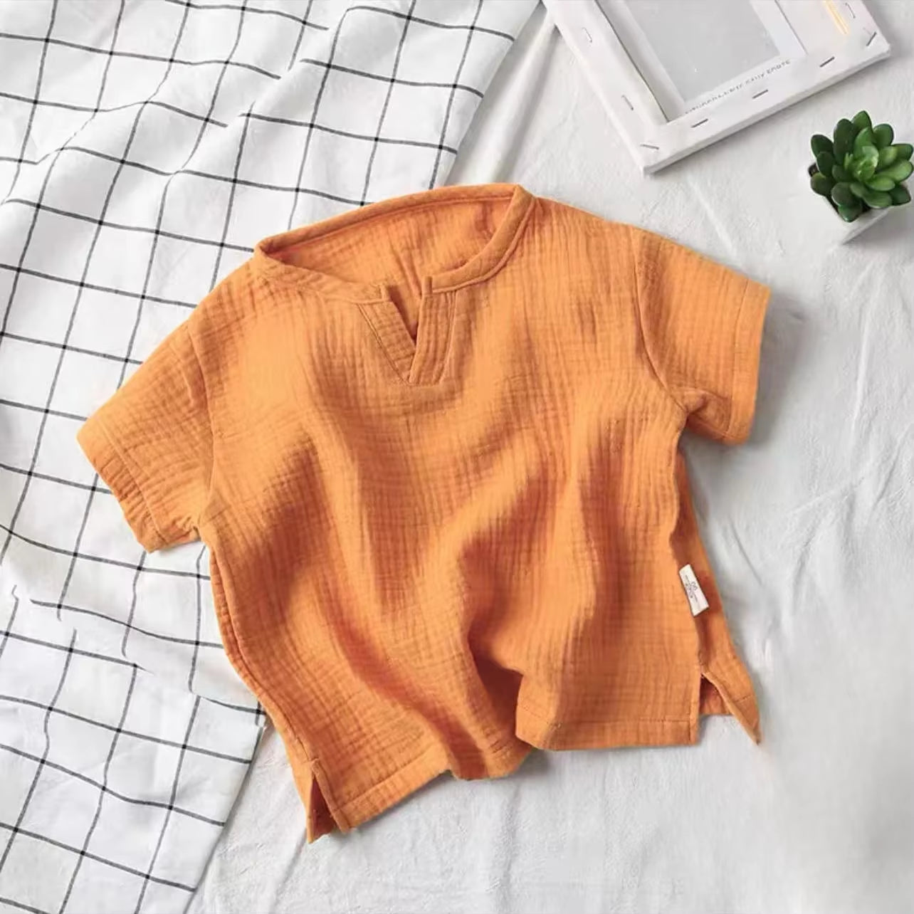 Children'S Clothing T-Shirt Kids Clothes Boys Girls Summer Solid Tops Short Sleeve Clothes 100% Cotton Muslin Baby Clothing