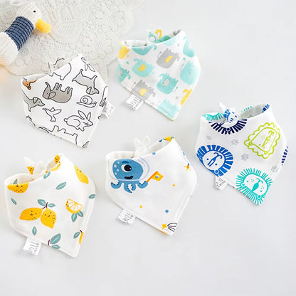 5Pcs/Lot Baby Bibs Triangle Double Cotton Bibs Cartoon Print Saliva Towel Baby Boys Girls Feeding Apron Cotton Bandana Bibs