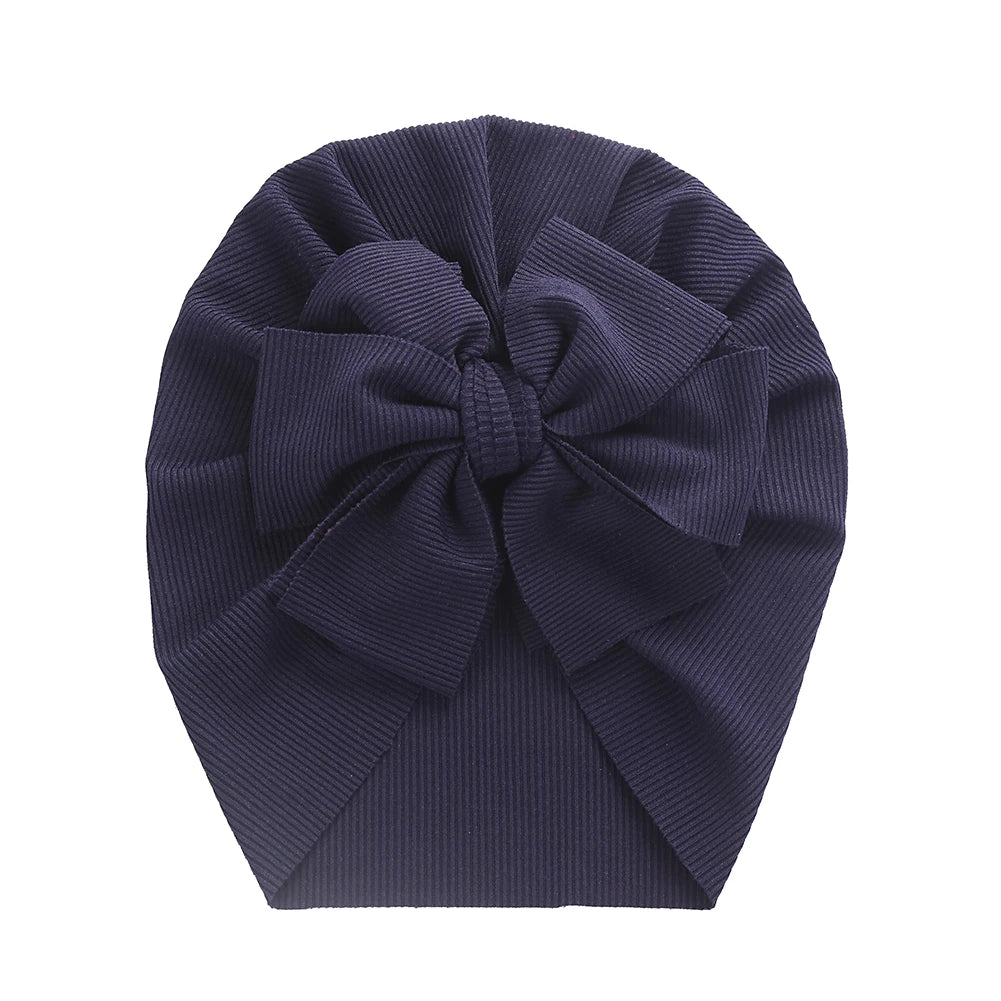 Solid Ribbed Bunny Knot Turban Hats for Baby Boys Girls Beanies Striped Thin Elastic Caps Bonnet Newborn Toddler 0-4T Headwraps