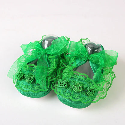 Newborn Princess Soft Sole First Walkers Infant Girls Lace Anti-Slip Shoes for Party Wedding Toddler Crib Cotton Prewalker 0-18M