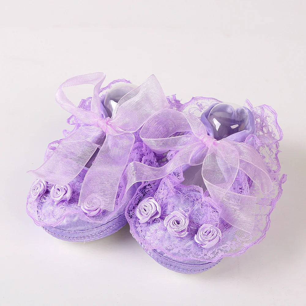 Newborn Princess Soft Sole First Walkers Infant Girls Lace Anti-Slip Shoes for Party Wedding Toddler Crib Cotton Prewalker 0-18M