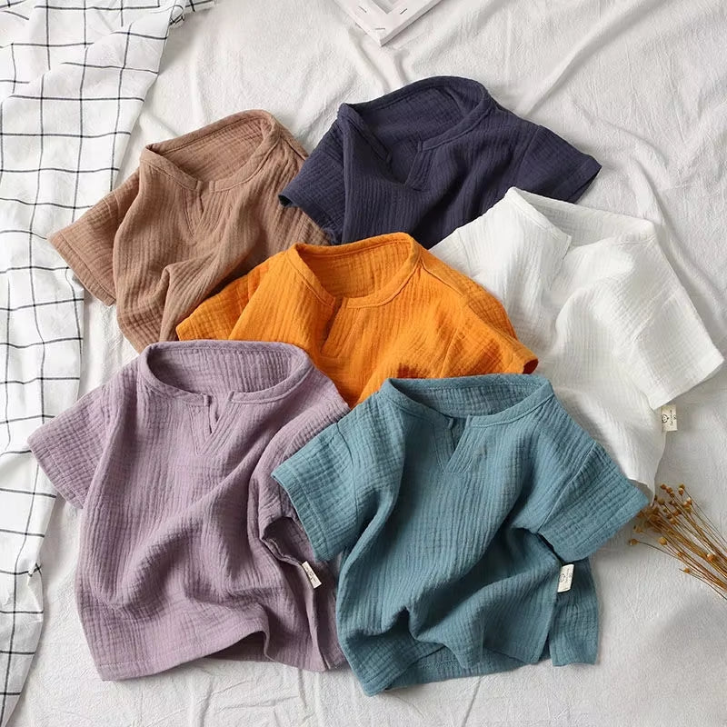 Children'S Clothing T-Shirt Kids Clothes Boys Girls Summer Solid Tops Short Sleeve Clothes 100% Cotton Muslin Baby Clothing