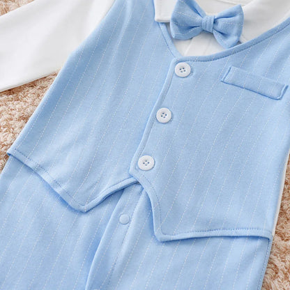 Gentleman Baby Boys Bow Tie Cotton Clothing Spring and Autumn Children One-Piece Long Sleeves Jacket 0-2 Years Old Rompers