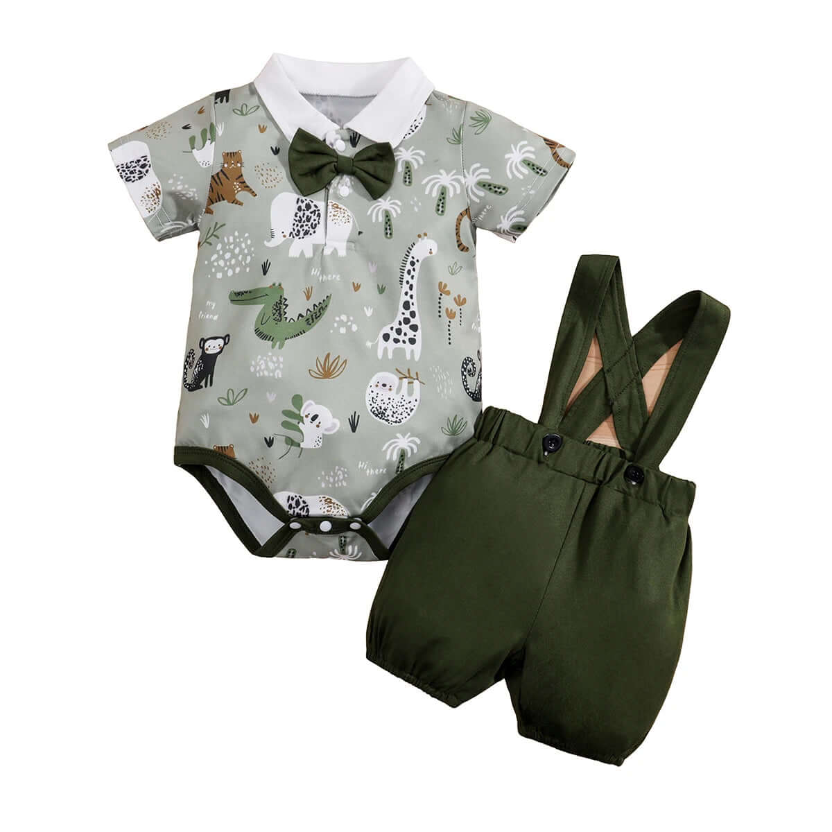 2PCS  Newborn Baby Boys Clothes Set Infant Short Sleeve Gentleman Overall Bodysuit Romper Suspenders Pants Outfits 0-18M