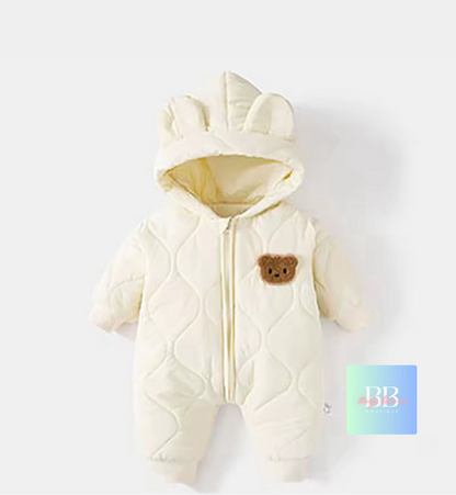 Baby/Toddler Outdoor Fur Lining Long Sleeved Romper Suit with Hood. 3 Colours,  0-12M