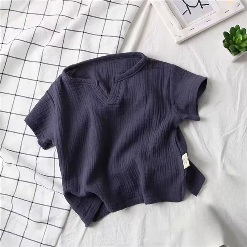 Children'S Clothing T-Shirt Kids Clothes Boys Girls Summer Solid Tops Short Sleeve Clothes 100% Cotton Muslin Baby Clothing