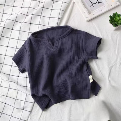 Children'S Clothing T-Shirt Kids Clothes Boys Girls Summer Solid Tops Short Sleeve Clothes 100% Cotton Muslin Baby Clothing