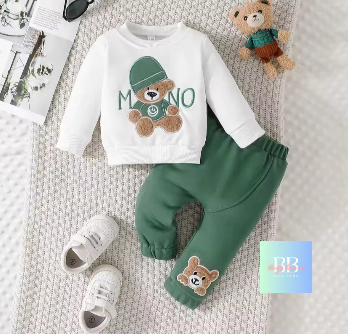 Baby/Toddler Casual Long Sleeve Sweatshirt & Pants with Bear Logo 6 colours, 3-24M