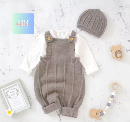 Baby/Toddler Knitted Romper & Matching Hat. 3 Colour, 3-18M