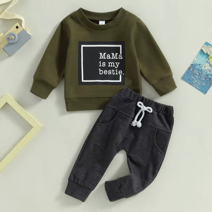 Newborn Baby Boy Pant Sets 2Pcs Outfits Autumn Clothes Long Sleeve Letter Pullover Tops and Pocket Pants Baby Items Clothing