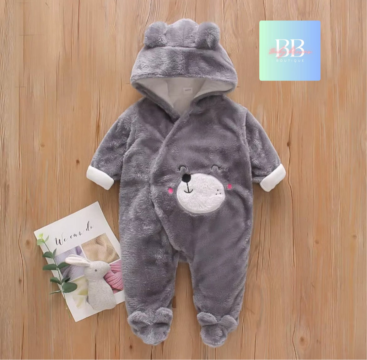 Baby/Toddler Velour Outdoor Romper with cute Hood. 0-18M, 8 variants.