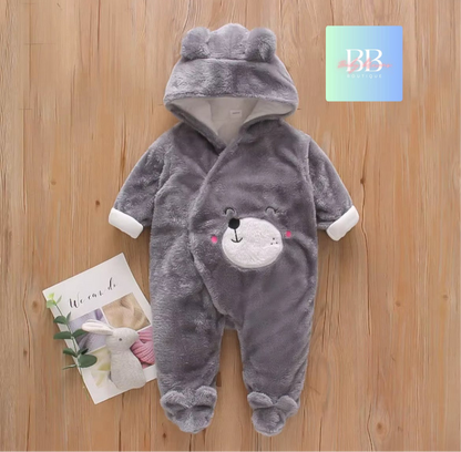 Baby/Toddler Velour Outdoor Romper with cute Hood. 0-18M, 8 variants.