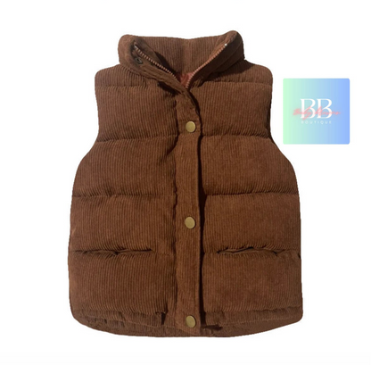 Kids Corduroy Vests/Bodywarmer with front Buttons. Girls/Boys, 3-10Y, 4 colours.