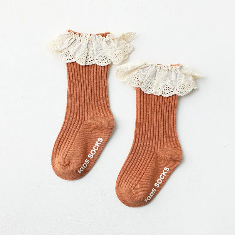 Baby Socks Girl Newborn Infantil Kid Knee High Lace Socks Toddler Babygirl anti Slip Cotton Winter Infant Long Sock for 0-3 Year