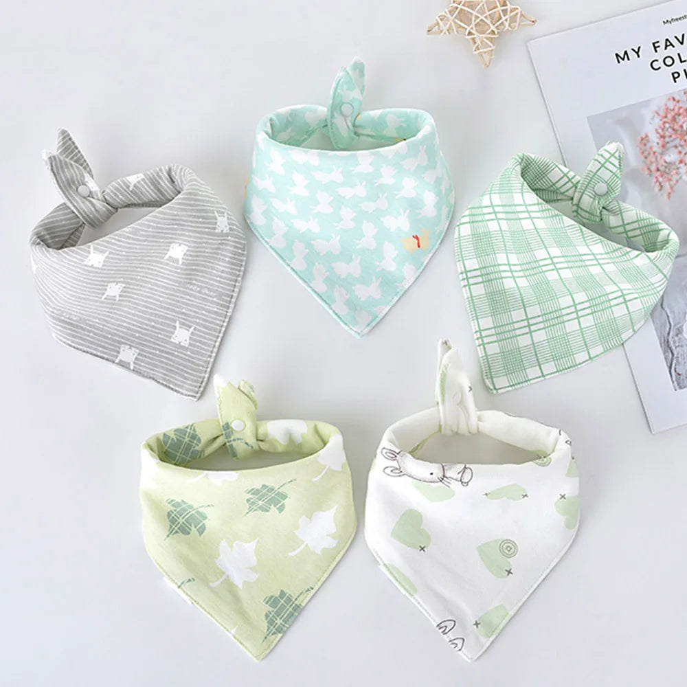 5Pcs/Lot Baby Bibs Triangle Double Cotton Bibs Cartoon Print Saliva Towel Baby Boys Girls Feeding Apron Cotton Bandana Bibs