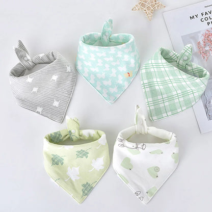 5Pcs/Lot Baby Bibs Triangle Double Cotton Bibs Cartoon Print Saliva Towel Baby Boys Girls Feeding Apron Cotton Bandana Bibs