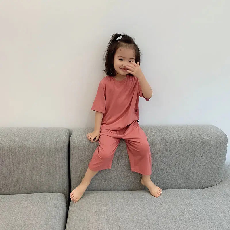 1-6 Years Solid Color Baby Clothes Set Summer Modal Newborn Baby Boys Girls Clothes 2PCS Baby Pajamas Unisex Kids Clothing Sets