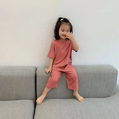 1-6 Years Solid Color Baby Clothes Set Summer Modal Newborn Baby Boys Girls Clothes 2PCS Baby Pajamas Unisex Kids Clothing Sets