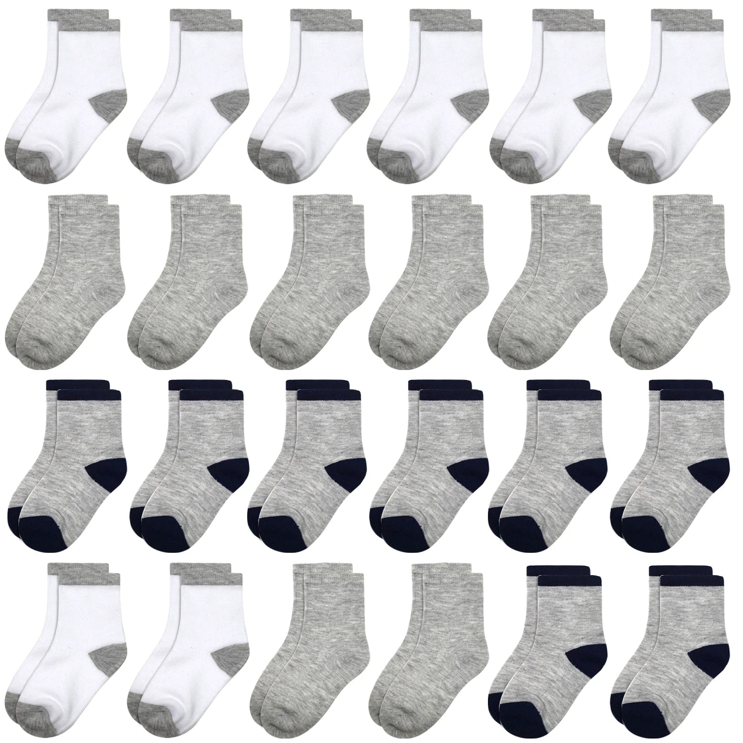 24 Pairs （Boy Toddler Baby Crew Socks （1-14Years Old） Soft Breathable Socks for Toddlers Kids Boys Girls