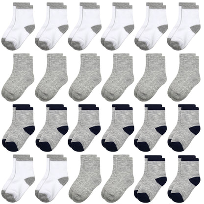 24 Pairs （Boy Toddler Baby Crew Socks （1-14Years Old） Soft Breathable Socks for Toddlers Kids Boys Girls