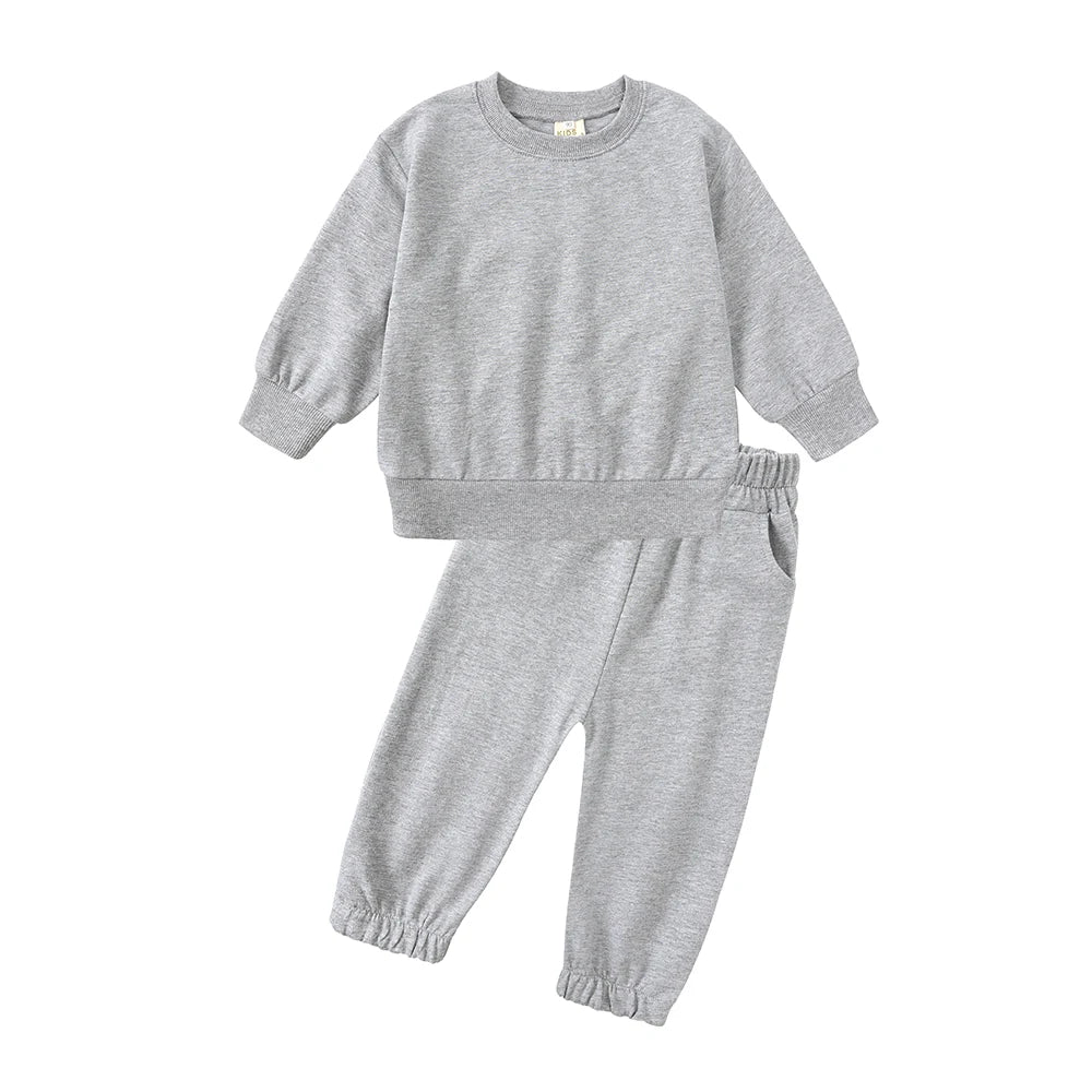 2025 Kids Thin Tracksuit Clothes Solid Spring Autumn Sweatshirt Long Sleeve+Pants Boy Girl Suit Toddler Children Sports Outfits