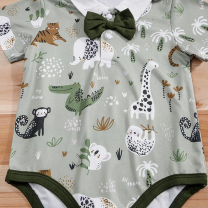 2PCS  Newborn Baby Boys Clothes Set Infant Short Sleeve Gentleman Overall Bodysuit Romper Suspenders Pants Outfits 0-18M