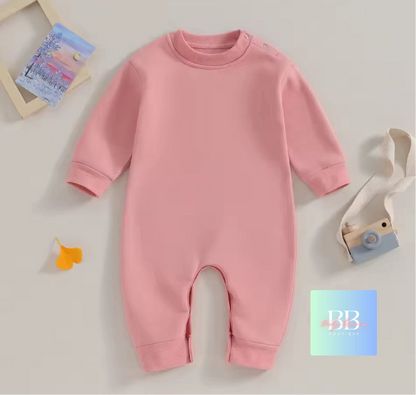 Baby/Toddler Boy/Girl Sweatshirt Romper Long Sleeve solid colour. 6 colours, 3-18M.