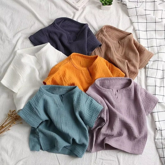 Children'S Clothing T-Shirt Kids Clothes Boys Girls Summer Solid Tops Short Sleeve Clothes 100% Cotton Muslin Baby Clothing