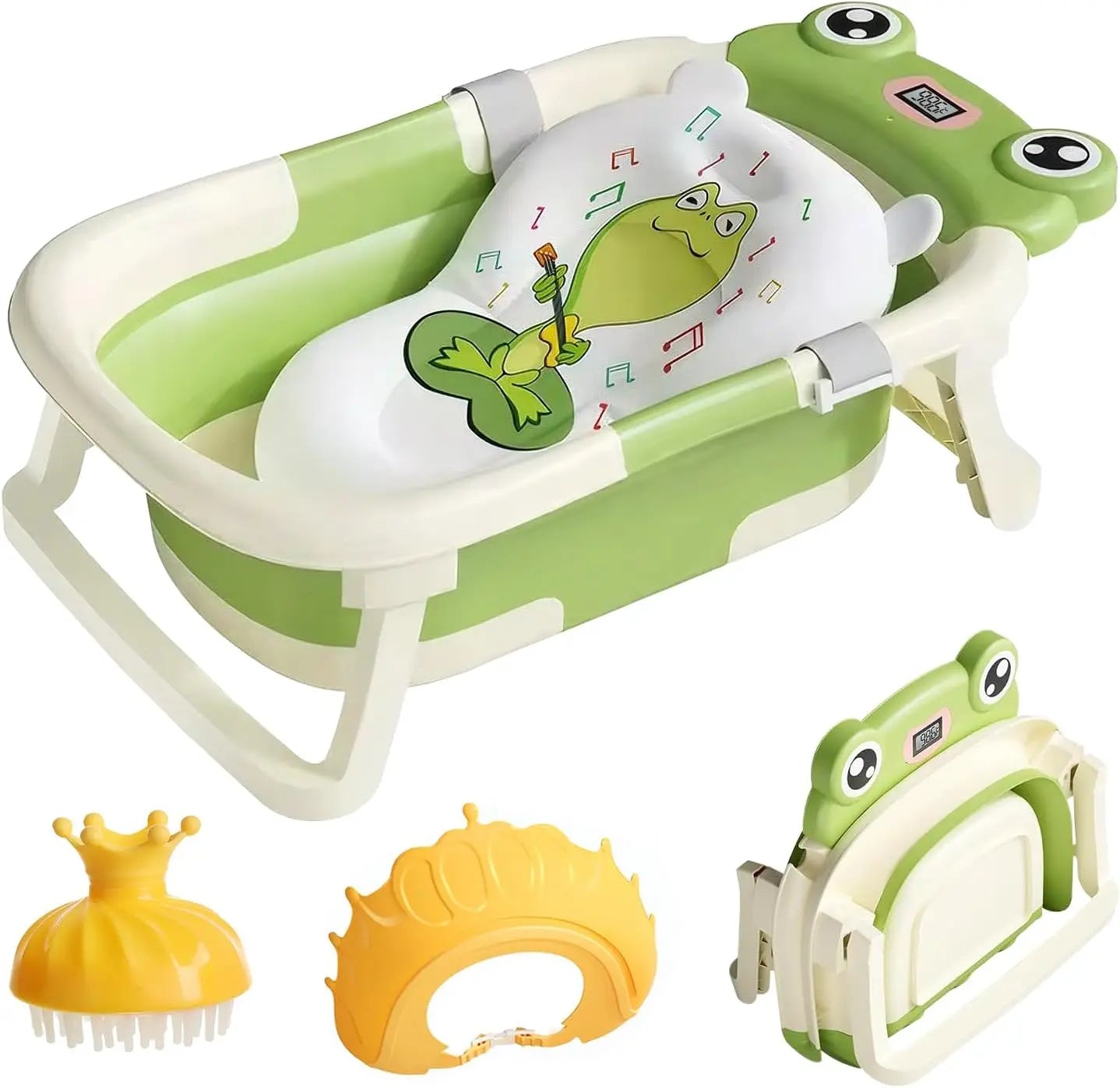 Eco-Friendly Baby Bathtub with Bath Cushion,Foldable Bathtub Portable with Temperature Indicator Infant Tub for 0-36 Months Baby