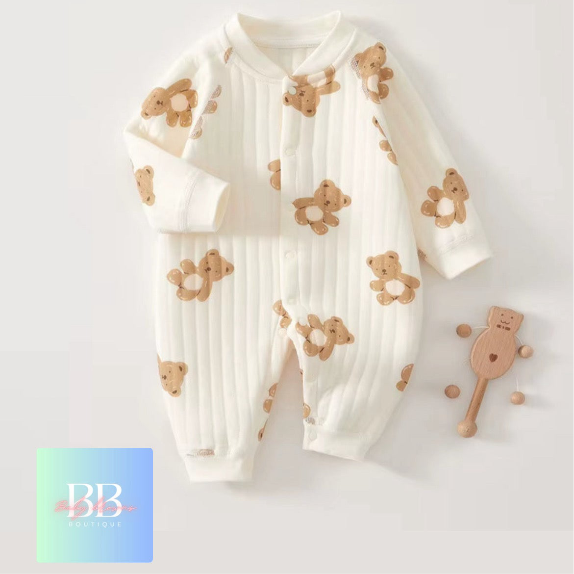 Baby/Toddler Long Sleeved Romper with Cartoon Bear Logo. 6 variants, 3-9M