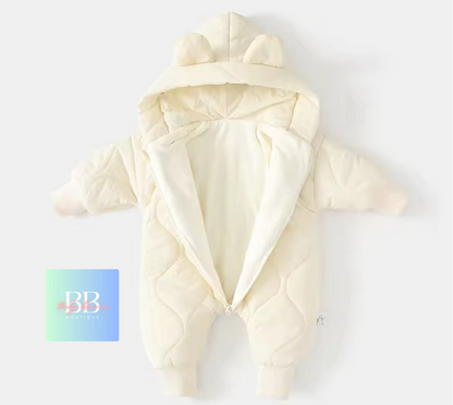 Baby/Toddler Outdoor Fur Lining Long Sleeved Romper Suit with Hood. 3 Colours,  0-12M