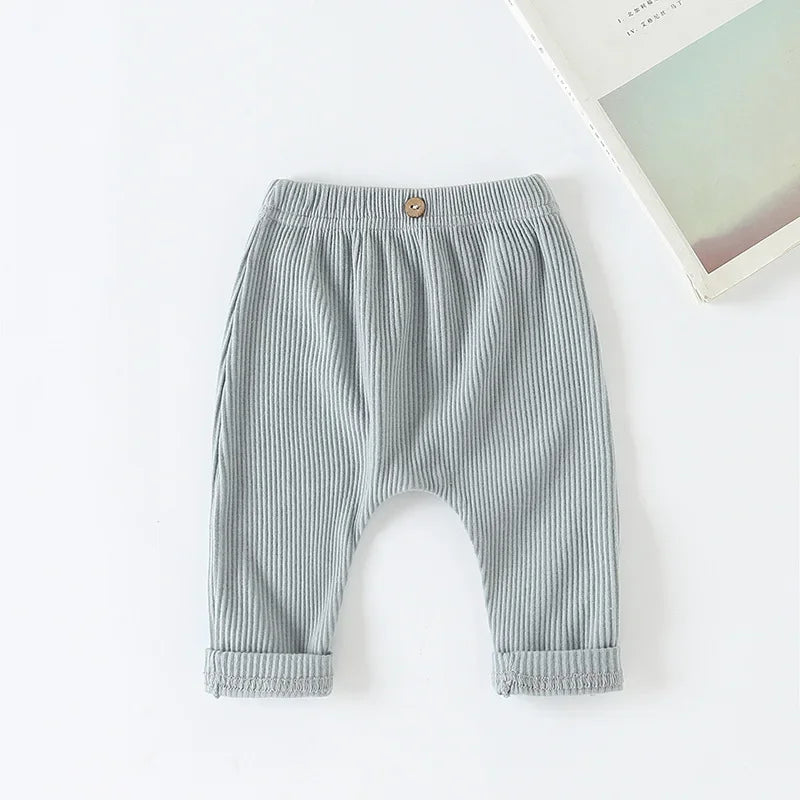 Casual Baby Trousers Bottoming Pant Ribbed Elastic Striped Pants Solid Color Infant Clothing for Kids Toddler Boys Girl Clothes