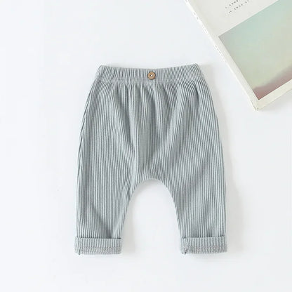 Casual Baby Trousers Bottoming Pant Ribbed Elastic Striped Pants Solid Color Infant Clothing for Kids Toddler Boys Girl Clothes