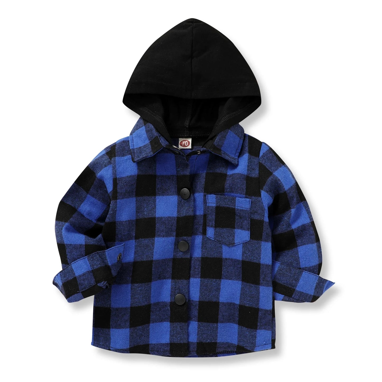 Toddler Boy Flannel Shirt Baby Long Sleeve Hooded Plaid Button Shirt for 18-24 Months