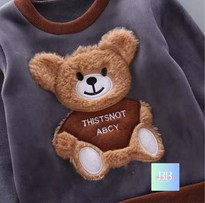 Kids Fleece Sweatshirt, Pants & Vest Set with hood & Cute Bear Logo. 4 Colours, 9M-3Y