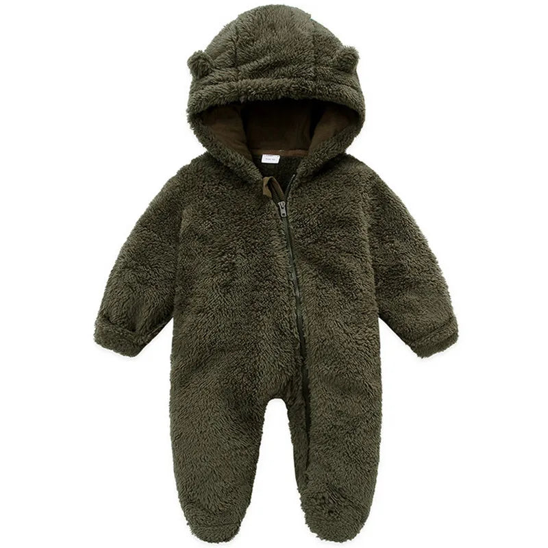 Newborn Baby Boy Girl Romper Autumn Winter Clothes Long Sleeve Hooded Zipper Closure Jumpsuit for Kids Infant Baby Clothing