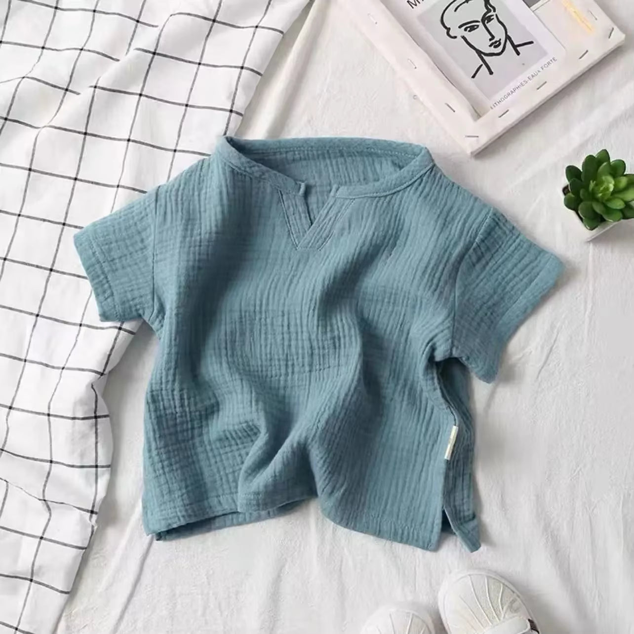 Children'S Clothing T-Shirt Kids Clothes Boys Girls Summer Solid Tops Short Sleeve Clothes 100% Cotton Muslin Baby Clothing