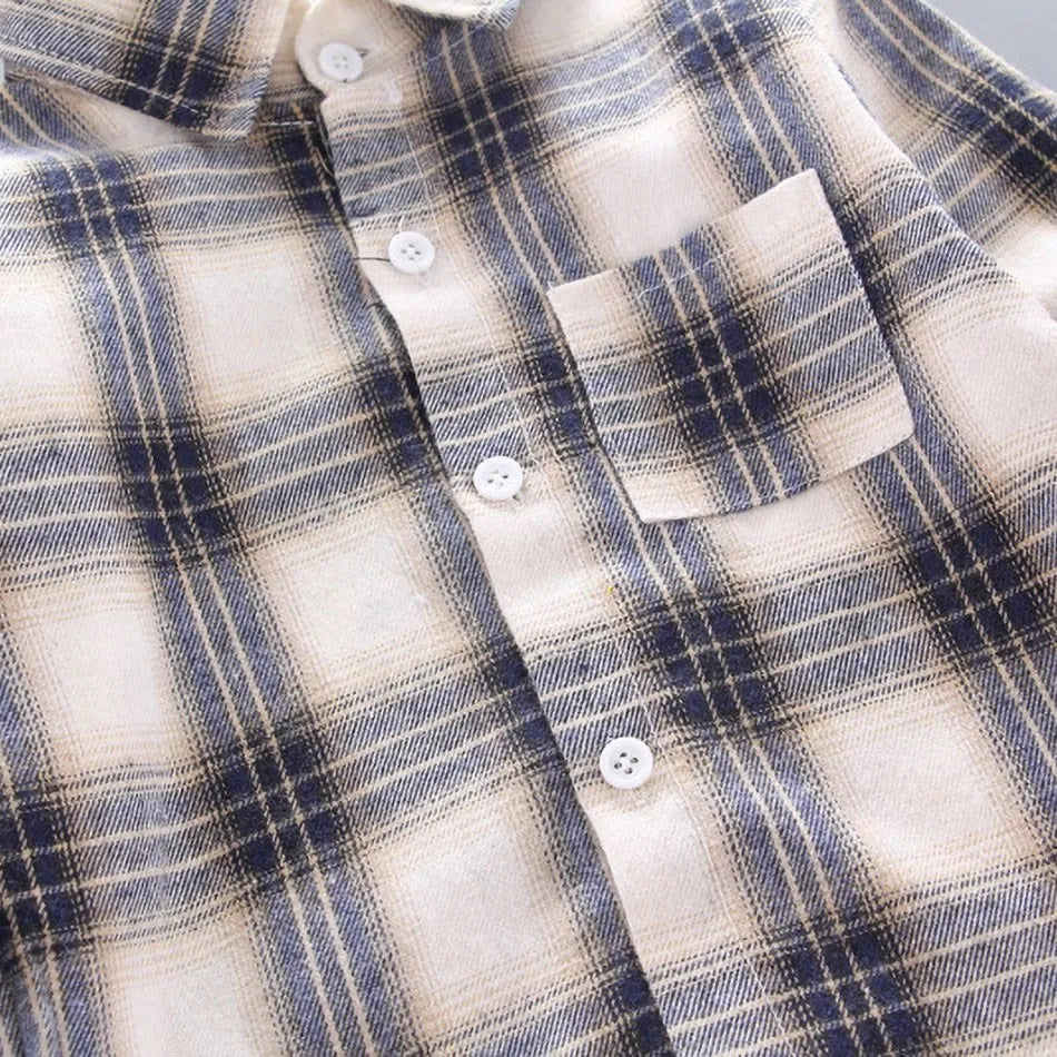 2024 Korean Fashion Children Tops Boys Buffalo Plaid Flannel Shirt Baby Casual Shirt Outerwear Clothes Autumn Girls Blouses 0-5T