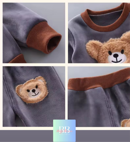 Kids Fleece Sweatshirt, Pants & Vest Set with hood & Cute Bear Logo. 4 Colours, 9M-3Y