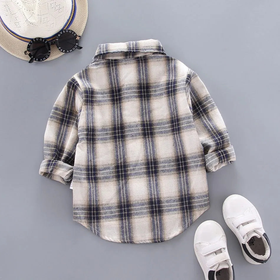 2024 Korean Fashion Children Tops Boys Buffalo Plaid Flannel Shirt Baby Casual Shirt Outerwear Clothes Autumn Girls Blouses 0-5T