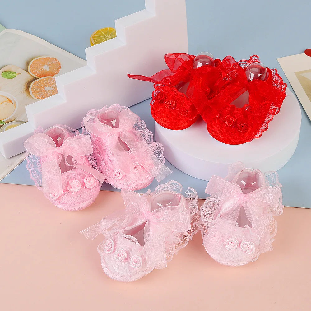 Newborn Princess Soft Sole First Walkers Infant Girls Lace Anti-Slip Shoes for Party Wedding Toddler Crib Cotton Prewalker 0-18M