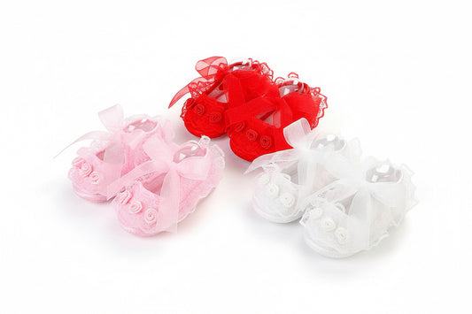 Newborn Princess Soft Sole First Walkers Infant Girls Lace Anti-Slip Shoes for Party Wedding Toddler Crib Cotton Prewalker 0-18M