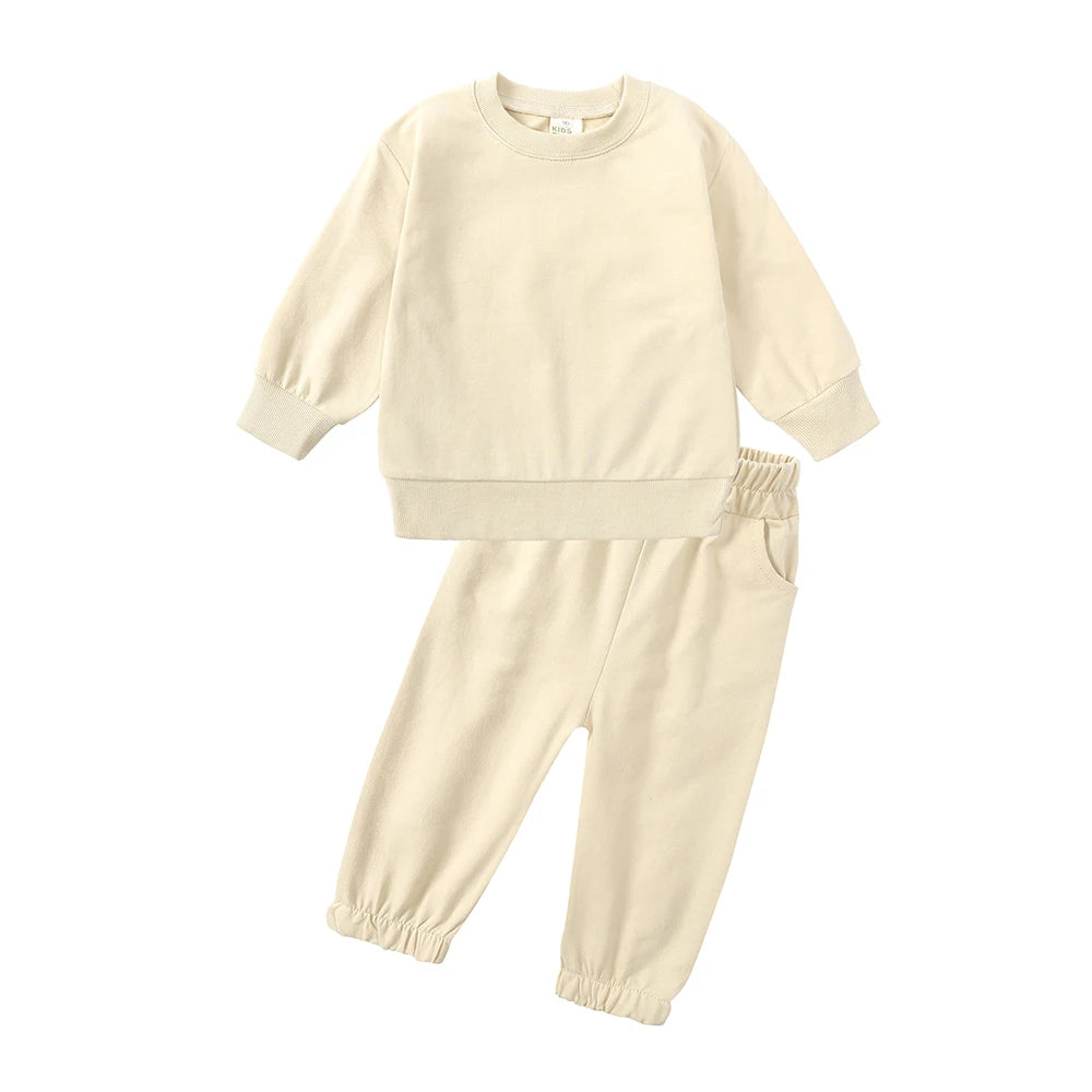 2025 Kids Thin Tracksuit Clothes Solid Spring Autumn Sweatshirt Long Sleeve+Pants Boy Girl Suit Toddler Children Sports Outfits