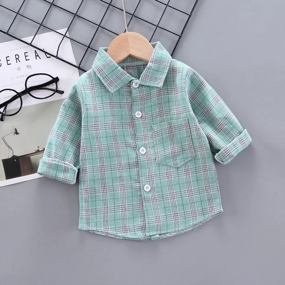 2024 Korean Fashion Children Tops Boys Buffalo Plaid Flannel Shirt Baby Casual Shirt Outerwear Clothes Autumn Girls Blouses 0-5T